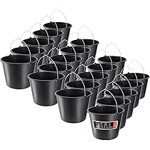 Set van 5 bouwemmers kunststof, 12L mortelemmer voor bouwplaats, tuin