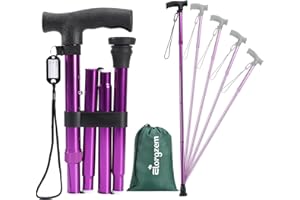ELORGZEM Adjustable Folding Walking Stick, Five Sizes Adjustable Walking Cane, Folding Walking Sticks for Women and Men, Suitable for People with Unstable Walking