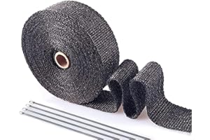 ‎PACEWALKER PACEWALKER Hitzeschutzband Basaltfaser 2.5CM x 5M Motorrad Auspuff Auspuffband mit 4 Edelstahl Kabelbinder für Fächerkrümmer Thermoband Krümmerband(Schwarz)