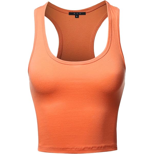 OThread & Co. Women's Basic Crop Tank Top - Stretchy Scoop Neck Racerback, Large, Coffee