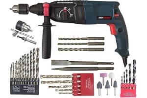 Inditrust with 6 MONTHS WARRANTY New 1250W 26mm hammer drill with SDS drill bits chisels and accessories (Blue) 100% Copper Winding