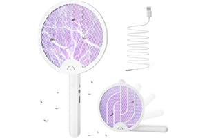 WOCVRYY Racchetta Zanzare Elettrica Pieghevole 4000V 1500mAh 3 in 1 Scacciamosche Elettrico USB Ricaricabile Insetti Scacciamosche Portatile e Luce LED Adatto per Interni ed Esterni