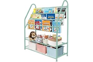 HUHOTE Children Kids Bookshelf, Kids Bookcase Shelves, Children's Bookcases, Kids Book Rack, Book and Toy Storage Organizer Display Stands Shelf for Bedroom, Playroom, Perfect Height for Children (Green)