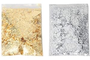 Meiyea 2 Packs of Gold Leaf Gilding Flakes Imitation Gold Metallic Foil Flakes for Nails Art, Paintings, DIY Crafts, Resin Art (Gold&Silver, Each Pack Contains 3g)
