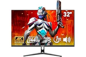 Gawfolk Écran PC IPS 32 pouces, moniteur jeu 4K 144Hz, 1ms, FreeSync, 100%sRGB, Angle vision large 178, haut-parleur incorporé, HDMI2.1, DisplayPort, Compatible avec un montage mural 75*75mm - Noir