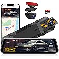 4K Rear View Mirror Dash Cam Front and Rear View Camera 10 inch Dash Cam Mirror with Waterproof Rear Camera WDR Tech Super Night Vision G-Sensor Parking Monitor Wide Angle Dashcam WiFi APP 64GB Card