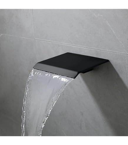 AZOS High Flow Waterfall Spout – Matte Black Wall Mount Tub Filler, Brass Construction, Modern Bathroom Sink And Tub Faucet, Wall Mounted Cascade Sprayer