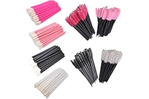 Brosse à Lèvres Jetable,Saijer 200 Pièces Sécurité Portable Jetables Lèvres Pinceaux et 200 Pièces Brosse jetable à Cils pour Brillant à Lèvres Sourcil Le Fard à Paupières Cil(4 couleurs)