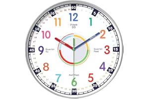 Palmcee Wall Clock, 10-Inch Colorful Clock Easy Reading, Quiet Early Learning Wall Clocks, Battery Operated Kitchen Wall Clocks Decoration clocks for Living Room Kids Room Bedroom Boys Gift