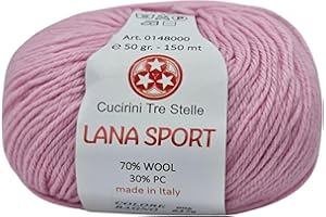 GENERIC Lana sport morbida per uncinetto o lavoro a maglia gomitolo da 50gr, 150 metri, ideale per copertine per bambini, Cucirini Tre Stelle, 70% lana 30% pc, uncinetti 3/3.5mm (Rosa Baby 008)