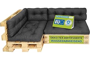 Pillows24 – Palettenkissen – 6-teiliges Set | Palettenauflage für Palettensofa | Sitz- und Rückenkissen für Europaletten | Palettenmöbel Indoor & Outdoor, UV-beständig | Made in EU | Graphit
