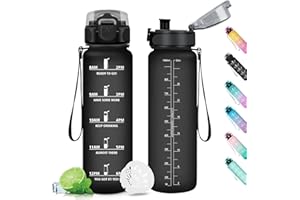 KOLLYKOLLA Gourde 1L, Bouteille d'eau, Étanche & Réutilisable, Gourde Sport avec Filtre et Marqueur de Temps, sans BPA, Gourde Motivation pour Enfant, Adulte, Cyclisme, Bureau, l'école, Camping, Gym, Sport