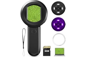 WADEO Mikroskop für Kinder, Tragbare Handlupe mit 2 Zoll IPS-Bildschirm, Mini-Mikroskop Kindermikroskop mit 8 LED-Leuchten, Fotofunktion verfügbar, mit 32G Speicherkarte, Windows und Mac kompatibel