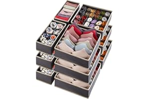 Lifewit Lot de 12 Organisateur séparateur de sous-vêtements pour le Tiroir, Rangement Tiroir Pliable en Tissu, Boite Rangement Vetement Armoire pour Chaussettes, Culottes, Cravates, Gris