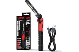 Launch WL3130 Lampada da Lavoro LED Ricaricabile, Portatile USB Cob Luce di Lavoro, Pieghevole, 4 Light Modes con Base Magnetica e Gancio a Gancio, per Auto Campeggio Officina Home e di Emergenza Uso