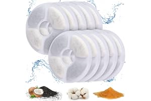 ADOV Cat Water Fountain Filters, 10-Pack Triple Action Round Fountain Filter for Replacement Cat Fountains with Ion Exchange Resin and Activated Carbon Compatible with Water Dispenser 2-2.5L