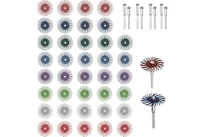 FyMosem 40Pcs Radial Bristle Discs with 2.35mm & 3mm Mandrels, 25mm/1'' Detail Abrasive Brushes 80/120/220/320/400/600/1000/2500 Mixed Grit Gap Polishing Wheel Assortment Kit for Deburring Buffing