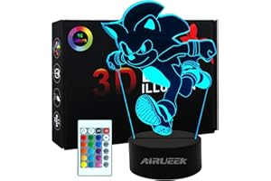 AIRUEEK Sonic Hedgehog Night Light - 3D Illusion Lamp with 16 Color Change and Remote Control