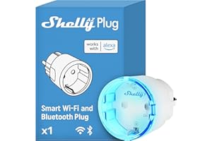 Shelly AZ Plug Bianco, Presa Intelligente Wi-Fi (Tipo F), Misurazione Consumi, 12A, 2500W, Configurazione Facile (FFS) con Alexa, Nessun Hub Richiesto, Controllo da Remoto, Programmi Smart