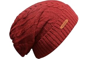 ineepor Beanie Hats for Women Ladies Winter Hats Merino Wooly Hats Cable Knit Cuffed Skull Caps Wool Lined Double Layer Warm Soft Stretch Regular Big Head