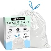Xcdhemde&reg; 60 Trash Bags 50L with Self-Closing - B 70 x H 75 cm | White, 60 Bags (6 Rolls &times; 10 Bags), for 50 Litre Trash Bins,