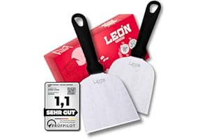 LEÓN Goods - 2 spatules en acier inoxydable pour barbecue Smash Burger. Spatule pour plaque de cuisson Plancha etc. - Spatule pour barbecue + nettoyage et retournement.