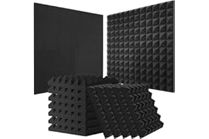 VEVOR Panneau Mousse Acoustique Lot de 36 Panneaux Muraux Insonorisants 30x30x5 cm Haute Densité Absorbant Son Résistant au Feu Forme Pyramidale pour Murs Plafonds de Studio, Maison, Bureau, Noir