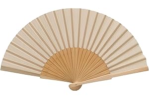 MAPIMANIA - Bunte Fächer für Handtasche Damen aus Holz und Stoff elegant, lackiert und doppelseitig beige, Fächer Hochzeit faltbar, Spanischer Fächer, Japanischer Fächer