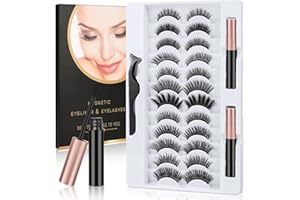 URAQTKit Ciglia Finte Magnetiche, 12 Paia Impermeabile Naturali con 2 Eyeliner, Riutilizzabili di Effetto 3D
