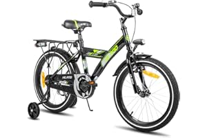 HH HILAND HILAND Bicicleta Infantil de 16/18 Pulgadas, para niños a Partir de 4,5,6 años, con Asiento Trasero/portaequipajes, Ruedas estabilizadoras, Freno de Mano y Freno de contrapedal，Blanco/Negro
