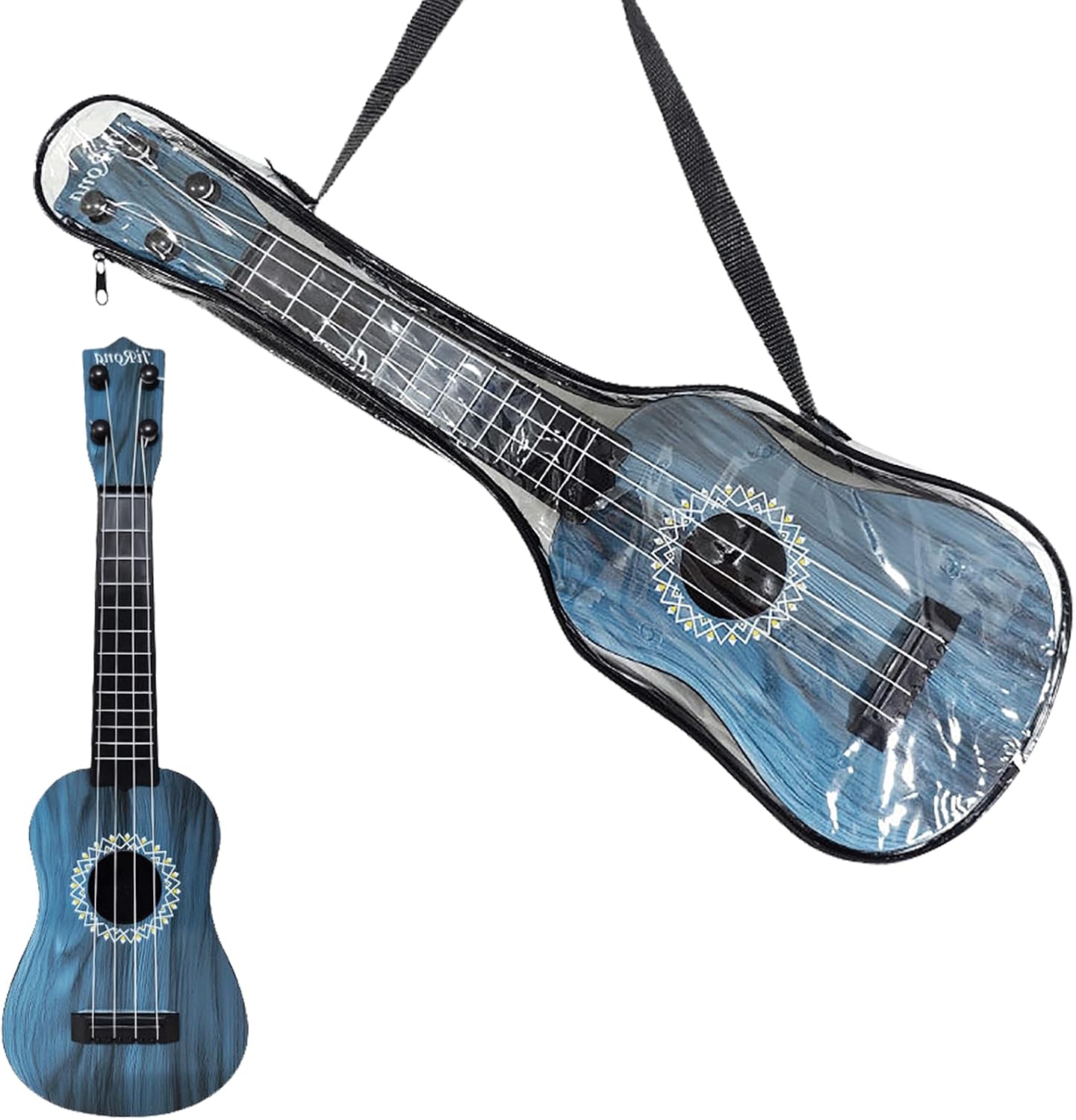 PLUSHCEWT Guitarra de Juguete Acústica de 42cm con 4 Cuerdas Ajustables, Guitarra de Juguete para Niños, Guitarra Infantil para Educación Musical, Mini Guitarra de Dibujos Animados Musical (Azul)