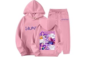 GENERIC K-Kpop D-Demon H-Hunters Jogginganzug Mädchen Kinder Hoodie Pullover H-Huntrix Vintage Anime Langarm Kapuzenpullover und Hosen Set mit Taschen