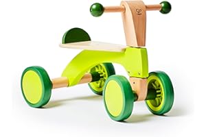 Ride-On Balance Bike, Sustainable Wood, Hape “Scoot-Around” Balance Bike, 4-Wheeled, Rubber Tyres, For Toddlers And Up, Bright Green. 12m - 4yrs