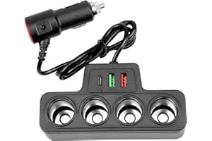 Lotnery 120W 7 in 1 Car Charger with 4 Sockets & 3 USB Ports (QC 3.0/PD 3.1/USB 3.1) 12V/24V – Car Cigarette Lighter Multi Socket for Vehicles, Laptops, Phones, Dash Cam, Car Fridge