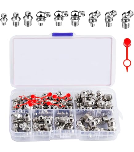 WUJIAQIU Kit 70 Graisseurs Hydrauliques Acier Inox + 70 Capuchons – M6 M8 1/4 1/8, Coudés 45° 90° 180°, Presse à Graisse