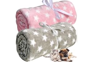 LeerKing 2 Piezas Mantas para Perros Gatos Suaves Franela Mascotas Lavables para Sofá y Cama Perro Gris & Rosa 75X100cm