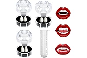 MUPKVY Vampire Teeth, 3 Pairs Vampire Fangs 3 Sizes Custom Fangs Halloween Vampire Fangs Fake Fangs with 1 Tube Teeth Pellets Adhesive for Halloween Party Cosplay Props