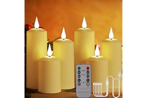 BOWKA 6 candele a LED ricaricabili per esterni, con telecomando, timer impermeabile, tremolante, luce bianca calda, dimmerabile, cavo USB, per casa, giardino, Natale, decorazione natalizia, 6 pezzi