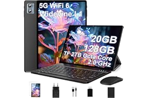 DEERTiME Tablet 10 Pulgadas Android 14 con 20GB RAM+128GB ROM/TF Ampliable a 2TB, Octa Core, 5G WiFi 6 | Widevine L1 | BT5.0 | | 8MP+5MP | Type C | GMS Tablet PC con Teclado, Funda y Ratón- Negro