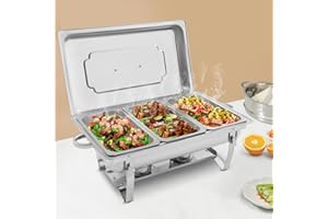 POYUJKYHR Mahlzeit Chafing Dish 3X Edelstahl Warmhaltebehälter Speisewärmer Wärmebehälter Für Speisen Chafing Dishes Mit Deckel Rechaud Für Catering, Buffet Und Party 63,5 * 35,5 * 32 cm