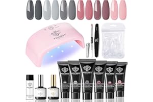 Modelones Polygel Kit Complet Ongles Gel Manicure Kit avec 20W Lampe UV 6 Couleur Poly Nail Extension avec Base et Top Coat, Faux ongles, Slip Solution Acrylique pour Cadeau de la Fête des Mères