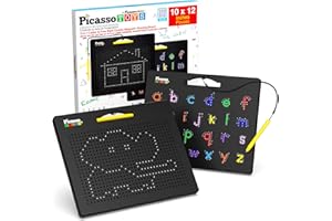 PicassoTiles 2-in-1 Double-Sided Magnetic Drawing Board Lower Case Alphabet Letter and Free Style Writing Reading Playboard 12x10 inch Large Magnet Tablet Pad Open-Ended STEAM Learning Playset PTB04