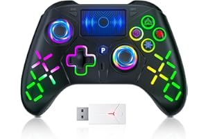 TURPOW Kabelloser Controller für PS-5, RGB-Gamepad-Fernbedienung mit Dual-Motor-Vibration/6-Achsen-Sensor/Turbo/3,5-mm-Audiobuchse/Touchpad für PS-3/PS-4/PS-5/Pro/S-Witch/PC/Slim (Schwarz-1)
