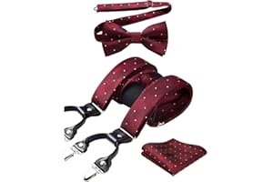 HISDERN Bretelle da Uomo Paisley Bretelle Uomo Eleganti Regolabile 6 Clips di e Forma a Y Elastica Bretelle Papillon e Fazzoletto da Taschino Set
