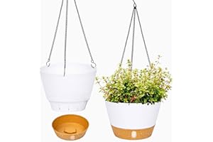 QCQHDU 2 Pack Hanging Planters Set,20cm Indoor Outdoor Hanging Plant Pot Basket,Hanging Flower Pot with Drainage Hole with 3 Hooks for Garden Home(White)
