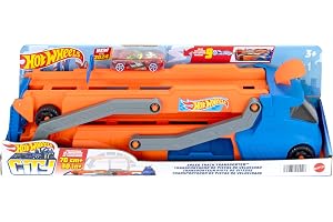 Hot Wheels Toy Car, Truck, Hauler & Track with 1:64 Scale Toy Car, Large Truck Transforms into 2.5+-ft Raceway with a Launcher, Stores up to 9 1:64 Scale Cars, Connects to Other Sets