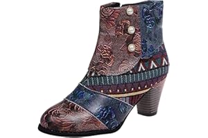 UnoSheng Women's Leather Red 39 Fashion Women's Shoes Breathable Chunky High Heels Retro Zip Short Boots New Look Women's Shoes