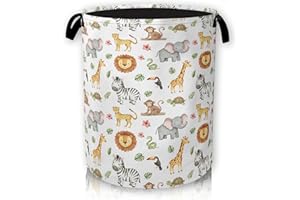 HUSITI Cute Animal Laundry Basket, Foldable Laundry Basket Storage Sorter with Handle,Round Washing Storage for Bedroom, Bathroom, College Dorm 66L