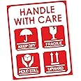 PG Creations Fragile Stickers for Packing, Shipping, 9x11.5 cm, Medium Size, Handle with Care Strong Adhesive Paper Labels, Red, Pack of 250