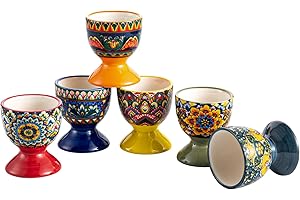 Henten Home Juego de 6 hueveras de porcelana, multicolor, para cualquier mesa de desayuno, huevos duros y blandos, soporte para huevos, soporte para huevos, desayuno